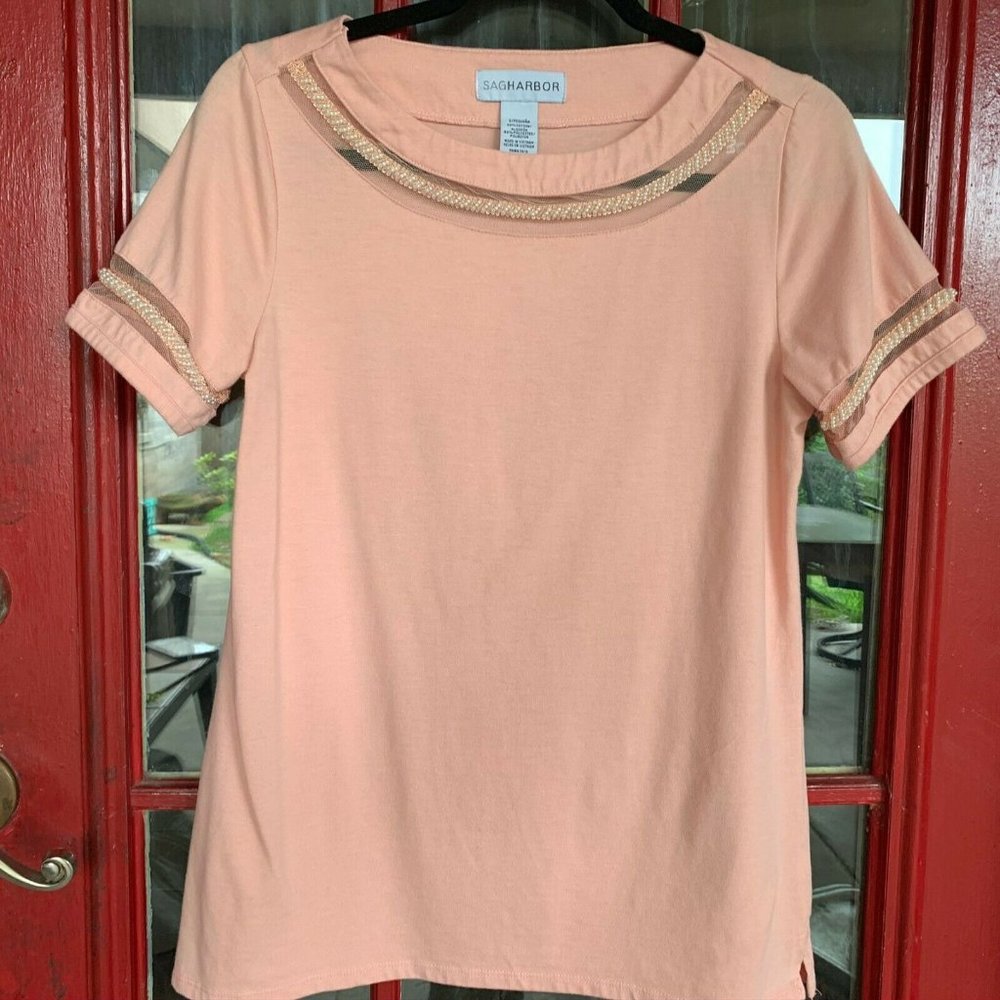 Sagharbor Women Blouse Size‎ Small Peach Round Neck
